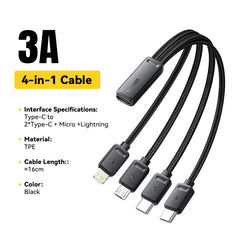 Essager 4-in-1 Fast Charging Cable Kit | Portable Multi-USB Travel Adapter