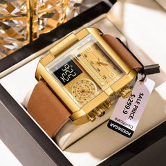 POEDAGAR Men’s Quartz Watch – Waterproof Leather Chronograph | Luminous Design