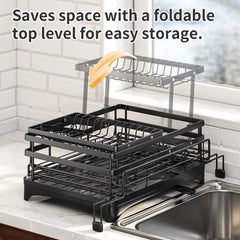2-Tier Foldable Over-Sink Dish Drying Rack | Space Saving
