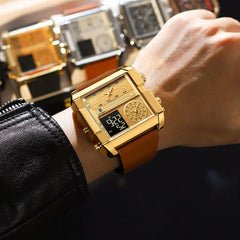 POEDAGAR Men’s Quartz Watch – Waterproof Leather Chronograph | Luminous Design