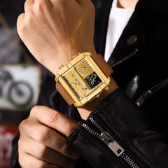 POEDAGAR Men’s Quartz Watch – Waterproof Leather Chronograph | Luminous Design