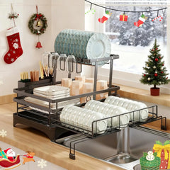 2-Tier Foldable Over-Sink Dish Drying Rack | Space Saving