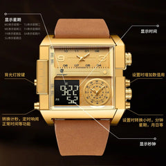 POEDAGAR Men’s Quartz Watch – Waterproof Leather Chronograph | Luminous Design