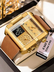 POEDAGAR Men’s Quartz Watch – Waterproof Leather Chronograph | Luminous Design