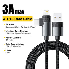 Essager 90 Degree Multi-Charging Cable - 3A Fast Charger for iPhone & iPad