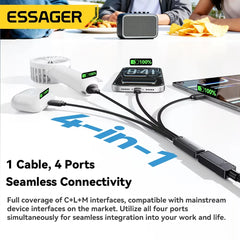 Essager 4-in-1 Fast Charging Cable Kit | Portable Multi-USB Travel Adapter