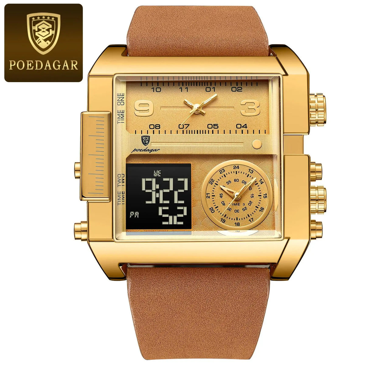 POEDAGAR Men’s Quartz Watch – Waterproof Leather Chronograph | Luminous Design