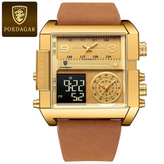 POEDAGAR Men’s Quartz Watch – Waterproof Leather Chronograph | Luminous Design