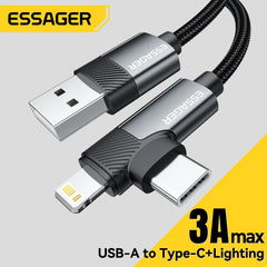Essager 90 Degree Multi-Charging Cable - 3A Fast Charger for iPhone & iPad