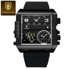 POEDAGAR Men’s Quartz Watch – Waterproof Leather Chronograph | Luminous Design